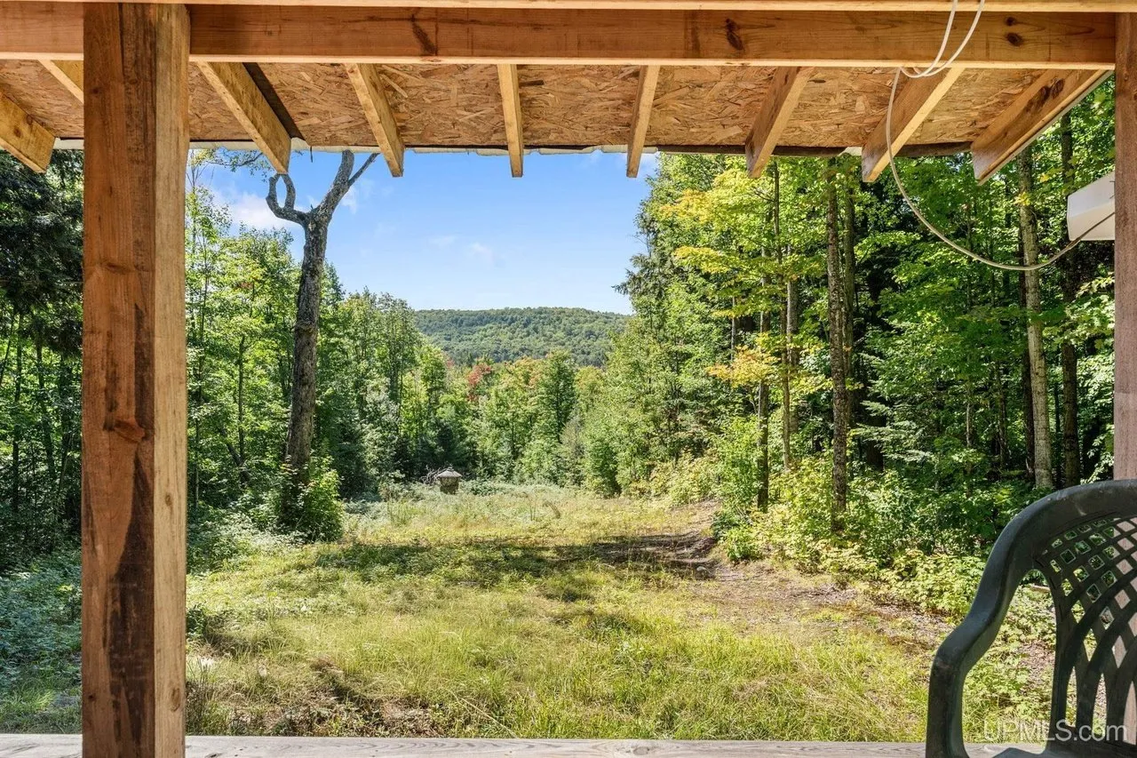 The view from the deck out over the clearing and the ridge beyond