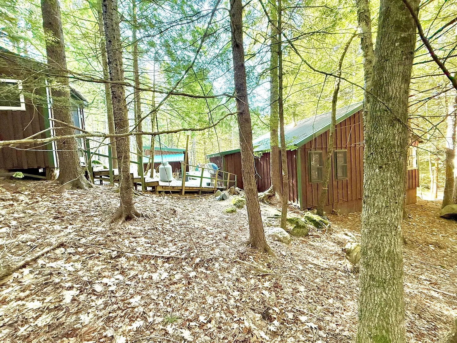 The camp and its outbuildings among the trees