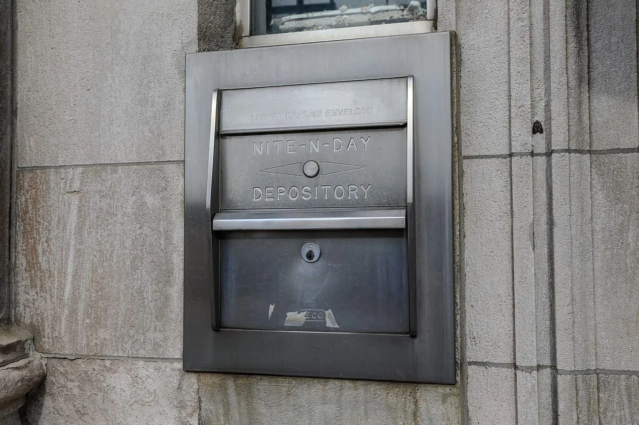 The night depository slot set into the limestone