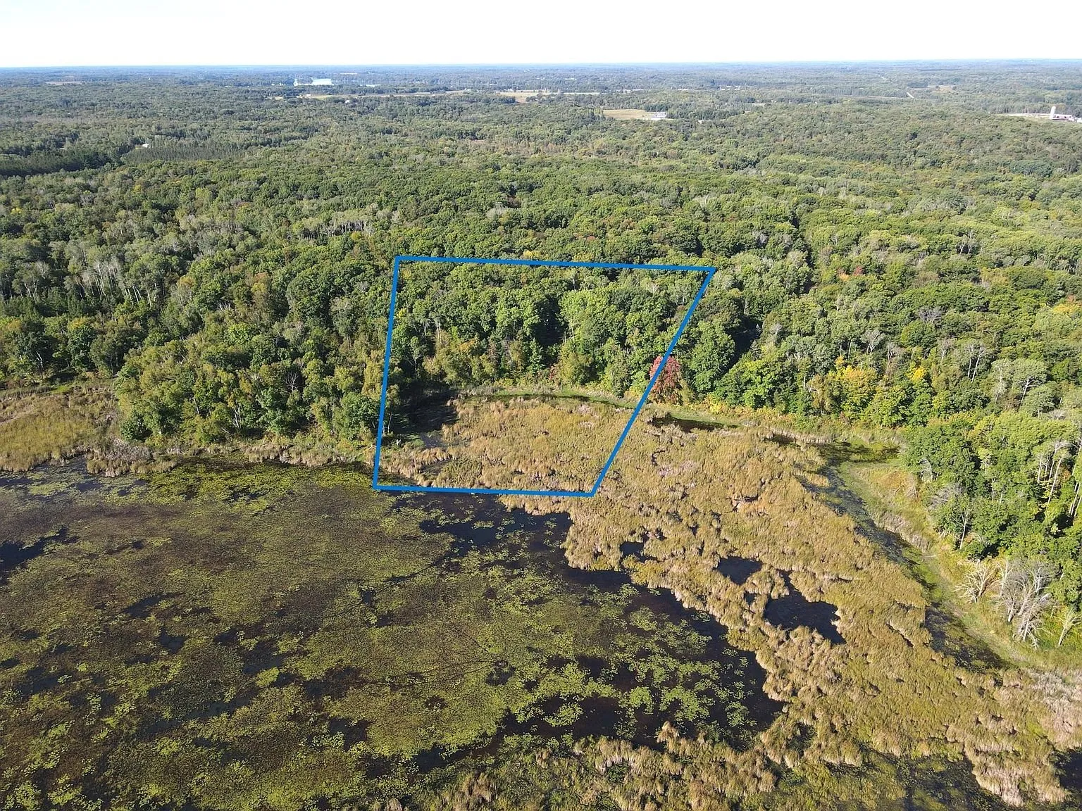 The parcel outlined from the air over the marsh