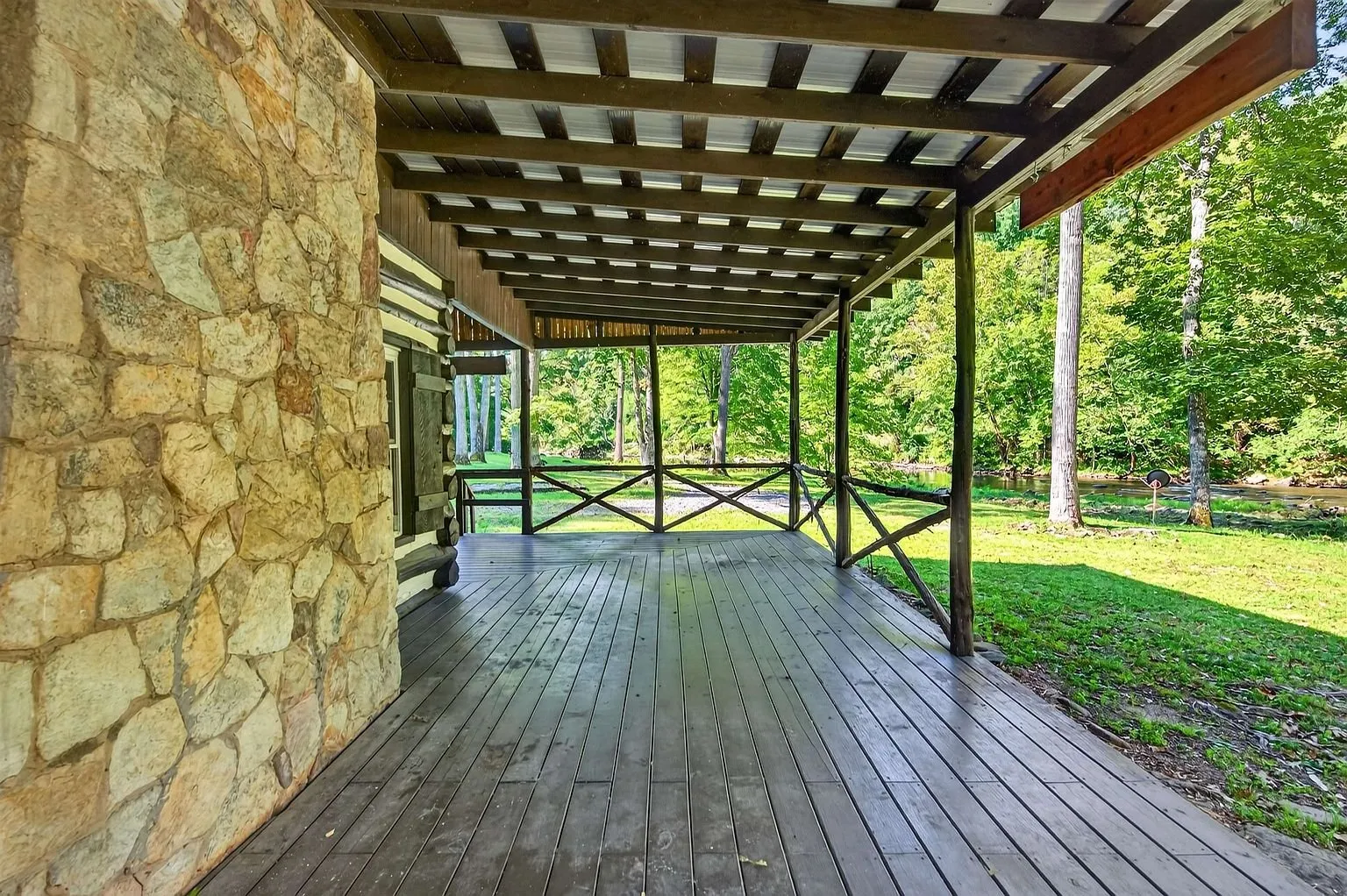 The view off the porch toward the trees