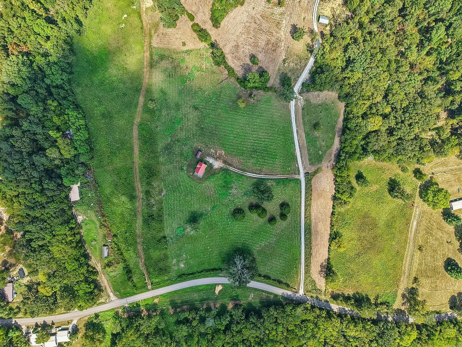 The parcel from directly above with the drive and the tree line