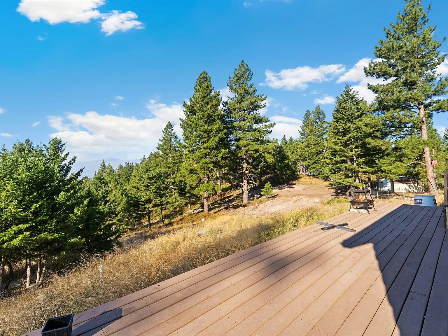 A cleared fire ring area on the property's open ground