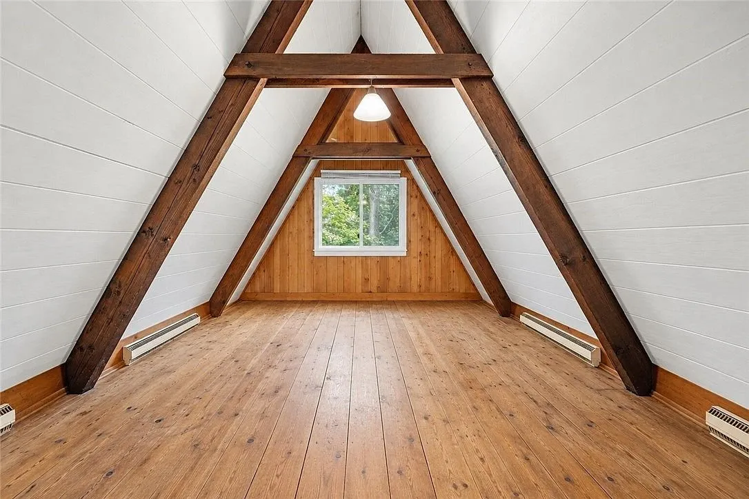 The loft's peaked window at the gable end