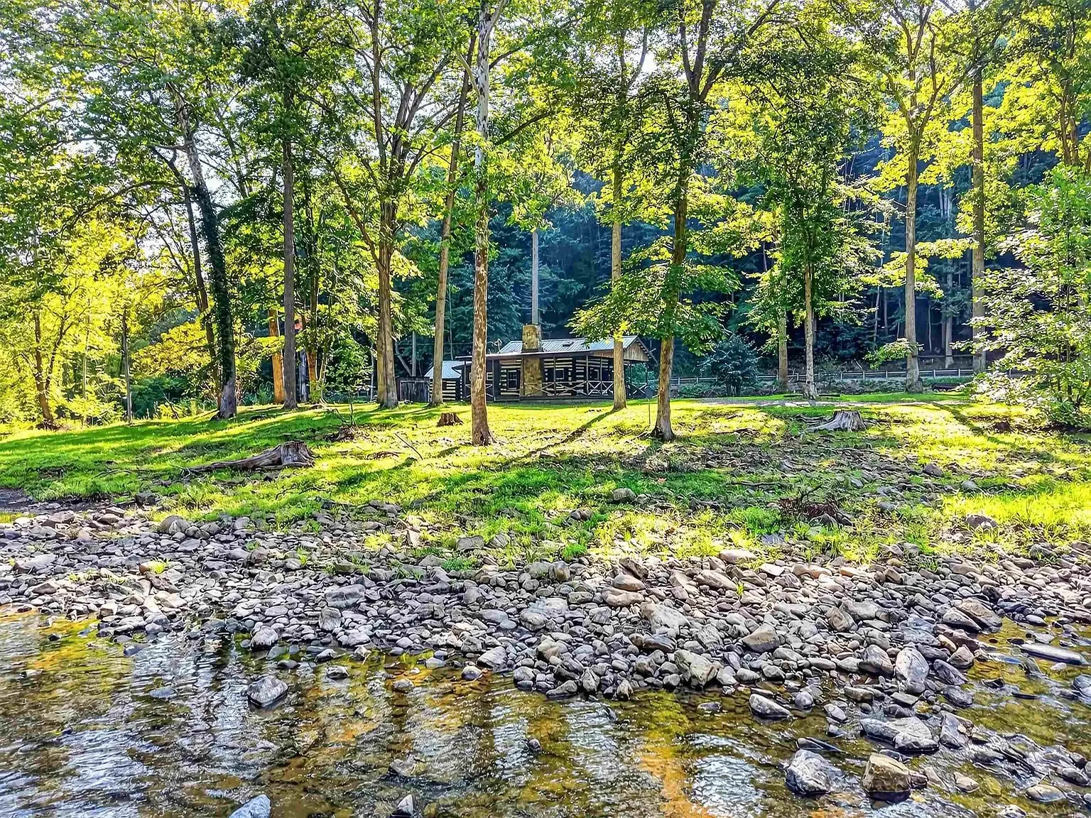 The gravel bar along the creek