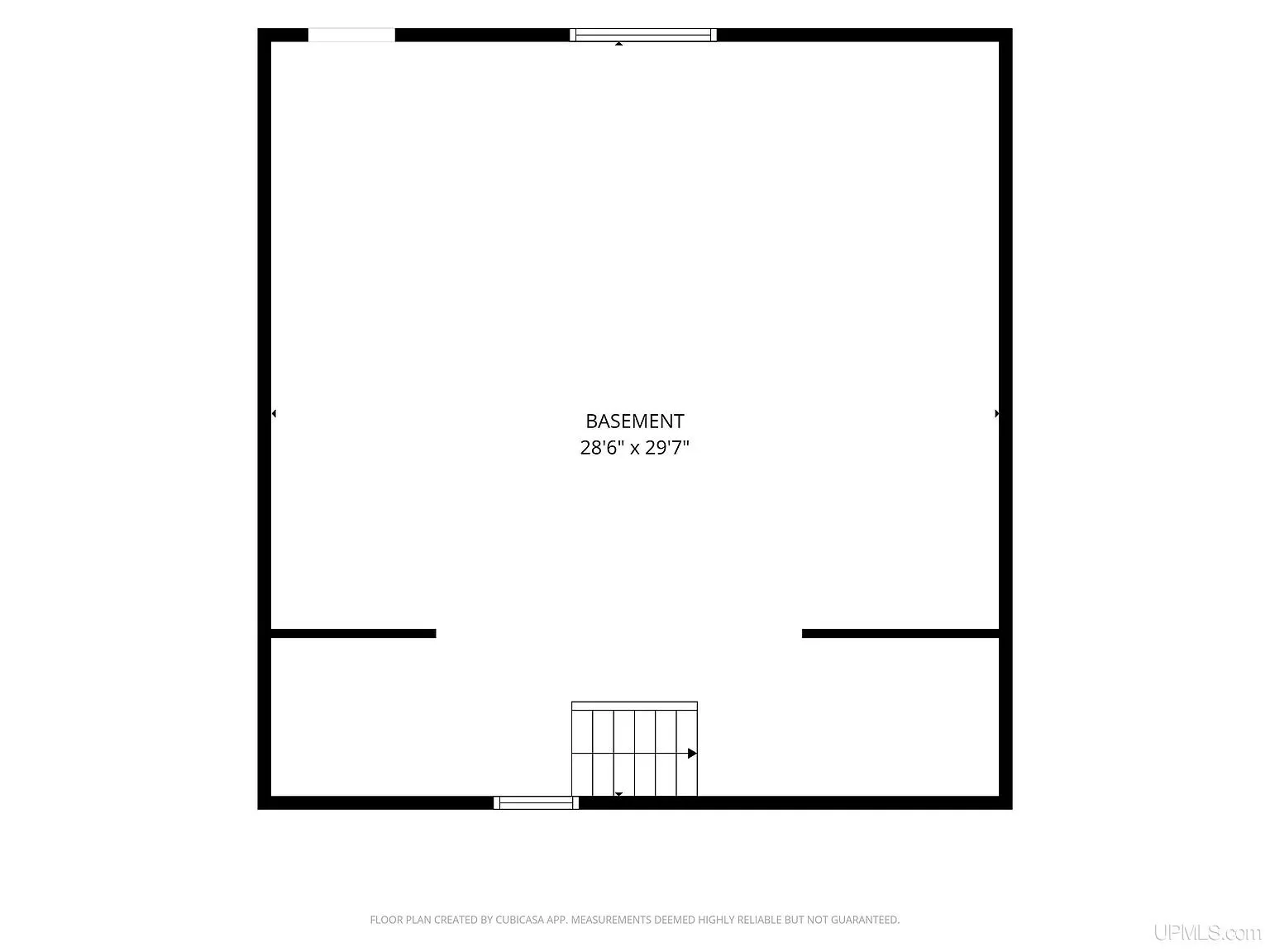 The floor plan of the basement as one open room