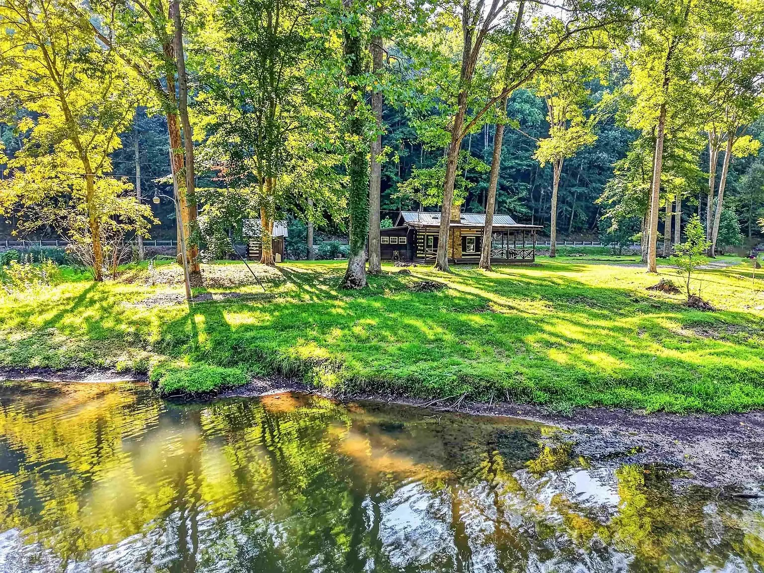 The creek at the edge of the lawn