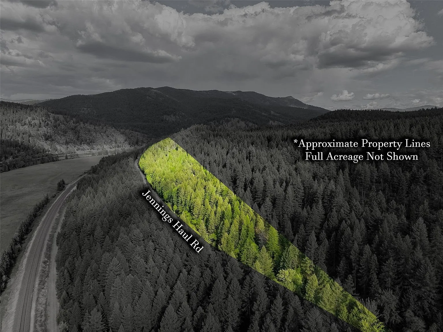 A marked aerial map showing the approximate property lines along Jennings Haul Rd