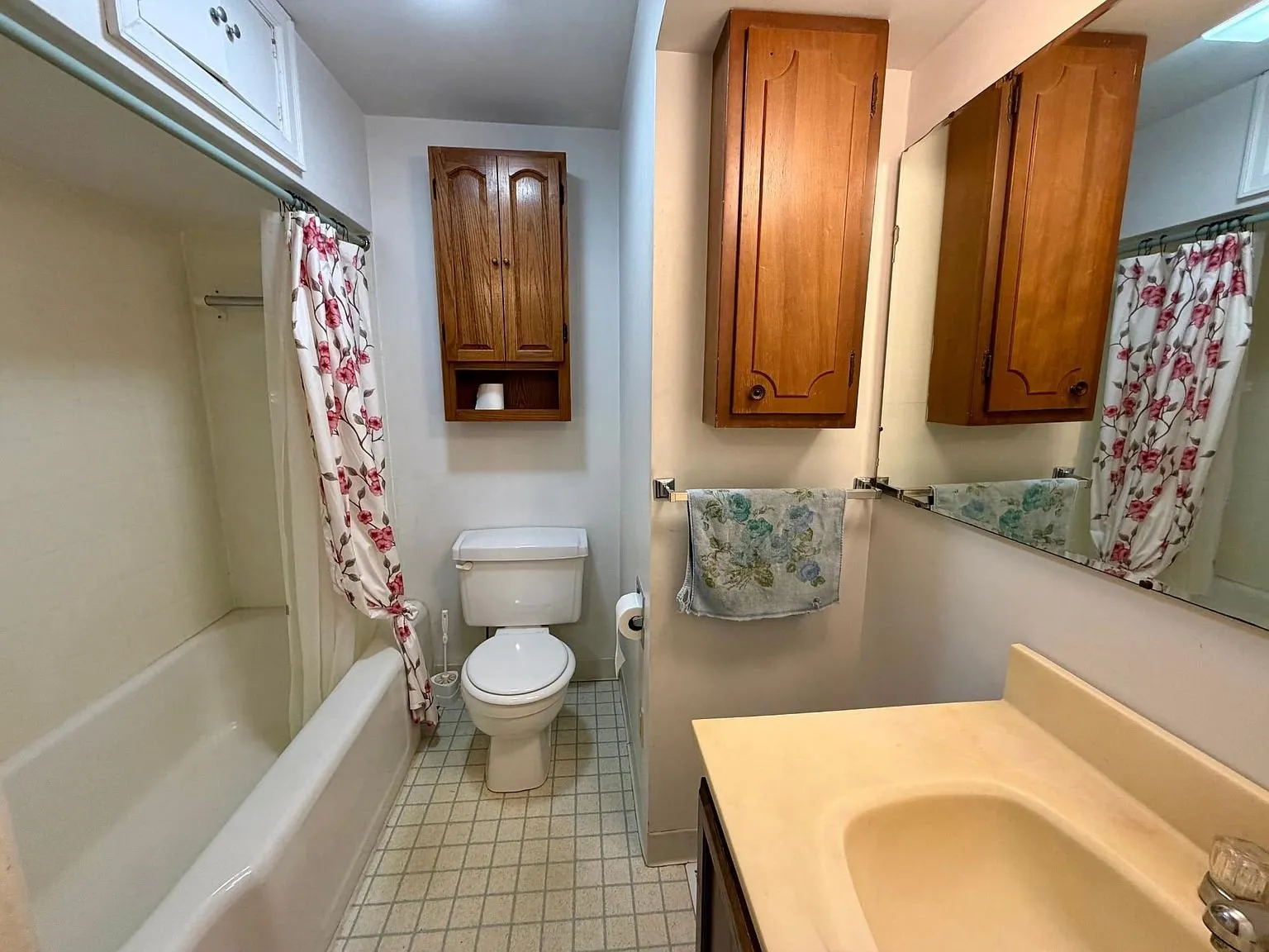 The bathroom with the tub, the toilet and the vanity