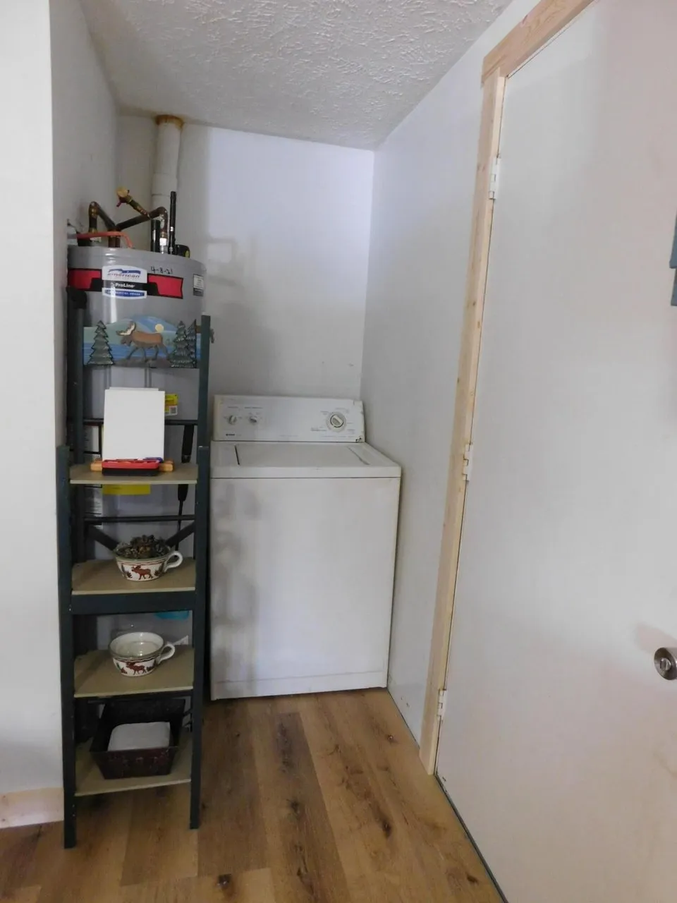 The laundry area with a washer and dryer in a closet