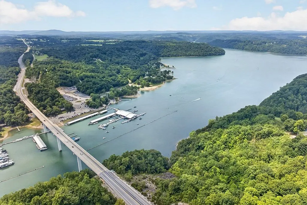 Aerial view of Dale Hollow Lake winding between forested shorelines