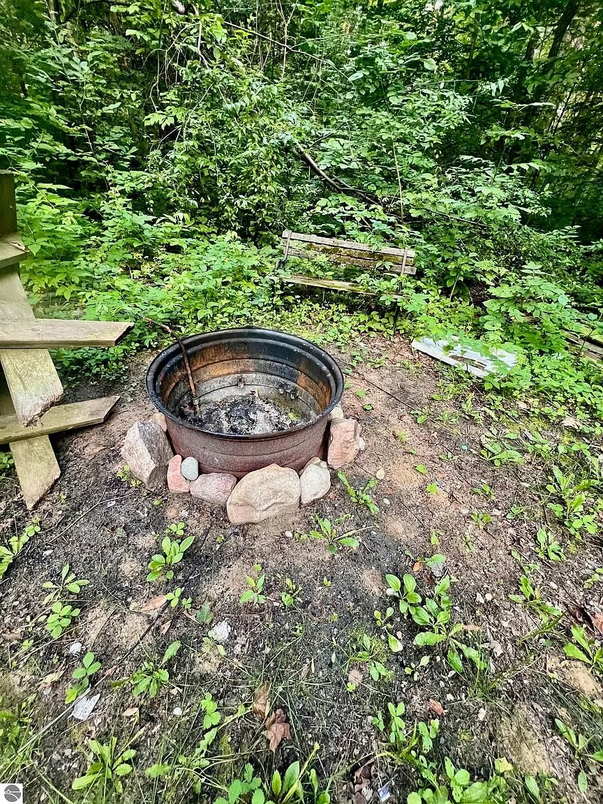 The fire ring in the yard