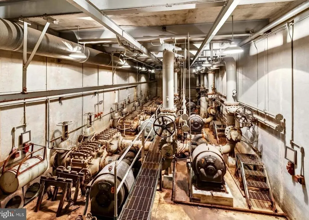 Rows of the pump house's original industrial pump machinery