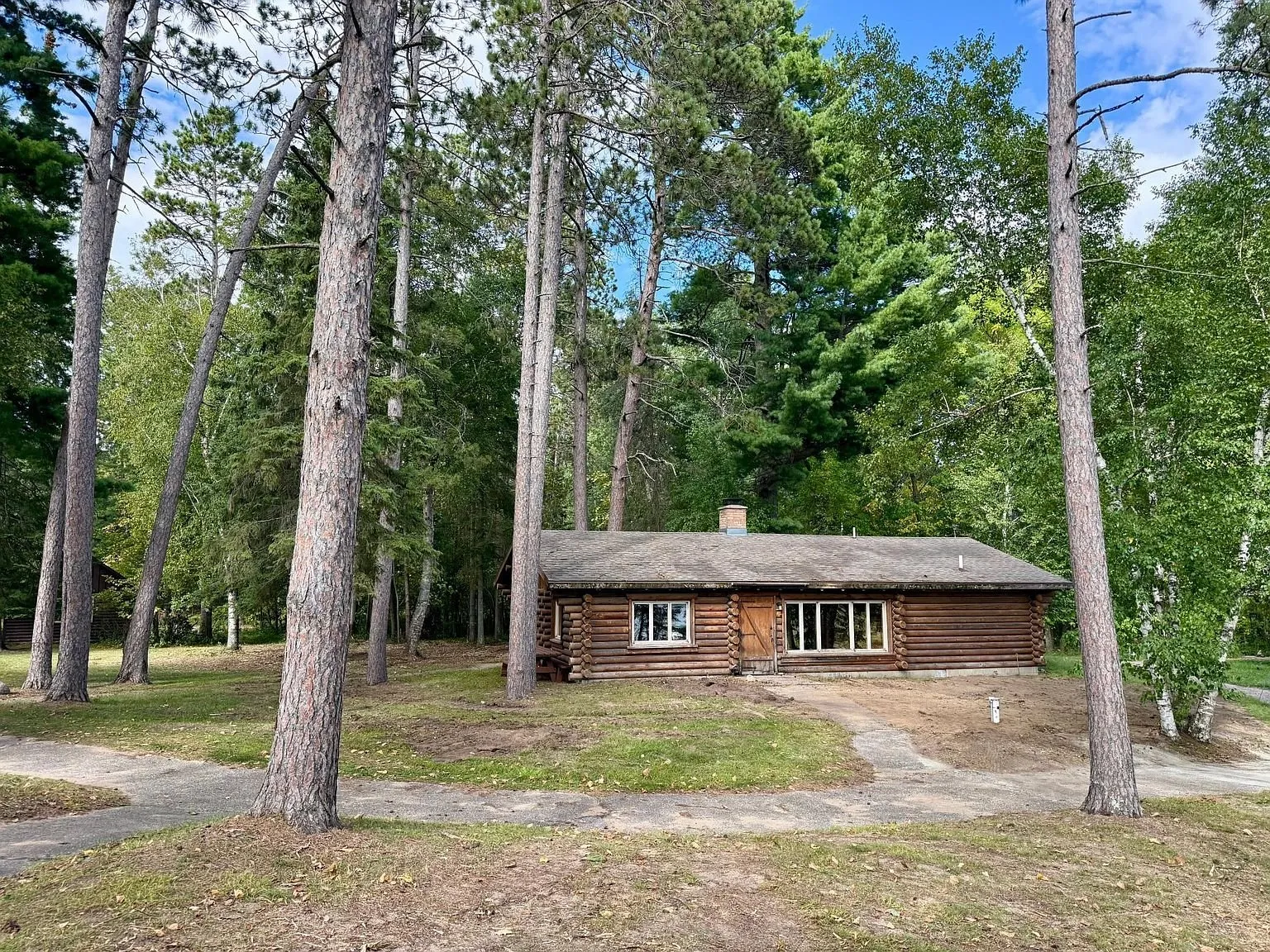 The second cabin among the pines from the drive