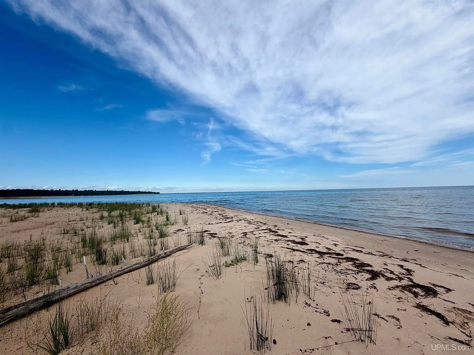 The sand beach and the dune grass with Lake Michigan beyond