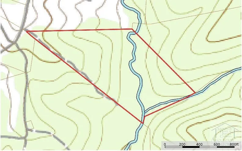 Plat map with the parcel outlined and the creek running through it