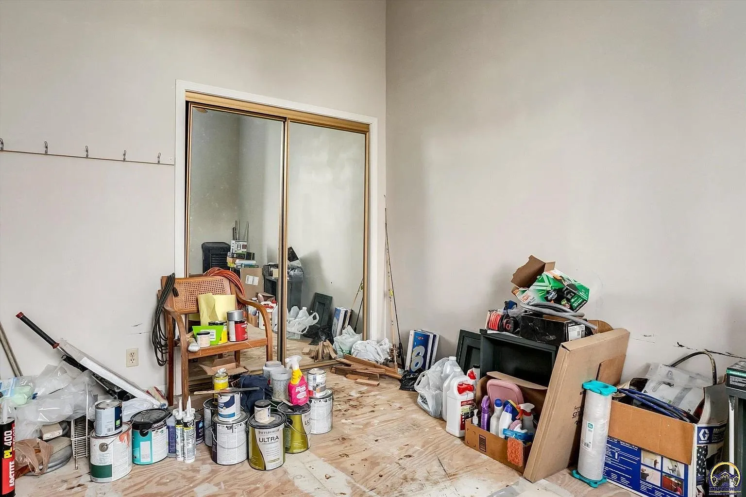 A room in progress with the closet and supplies