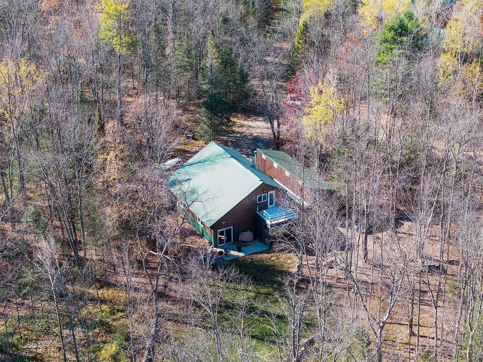 Aerial view of the home's second-story deck from directly overhead