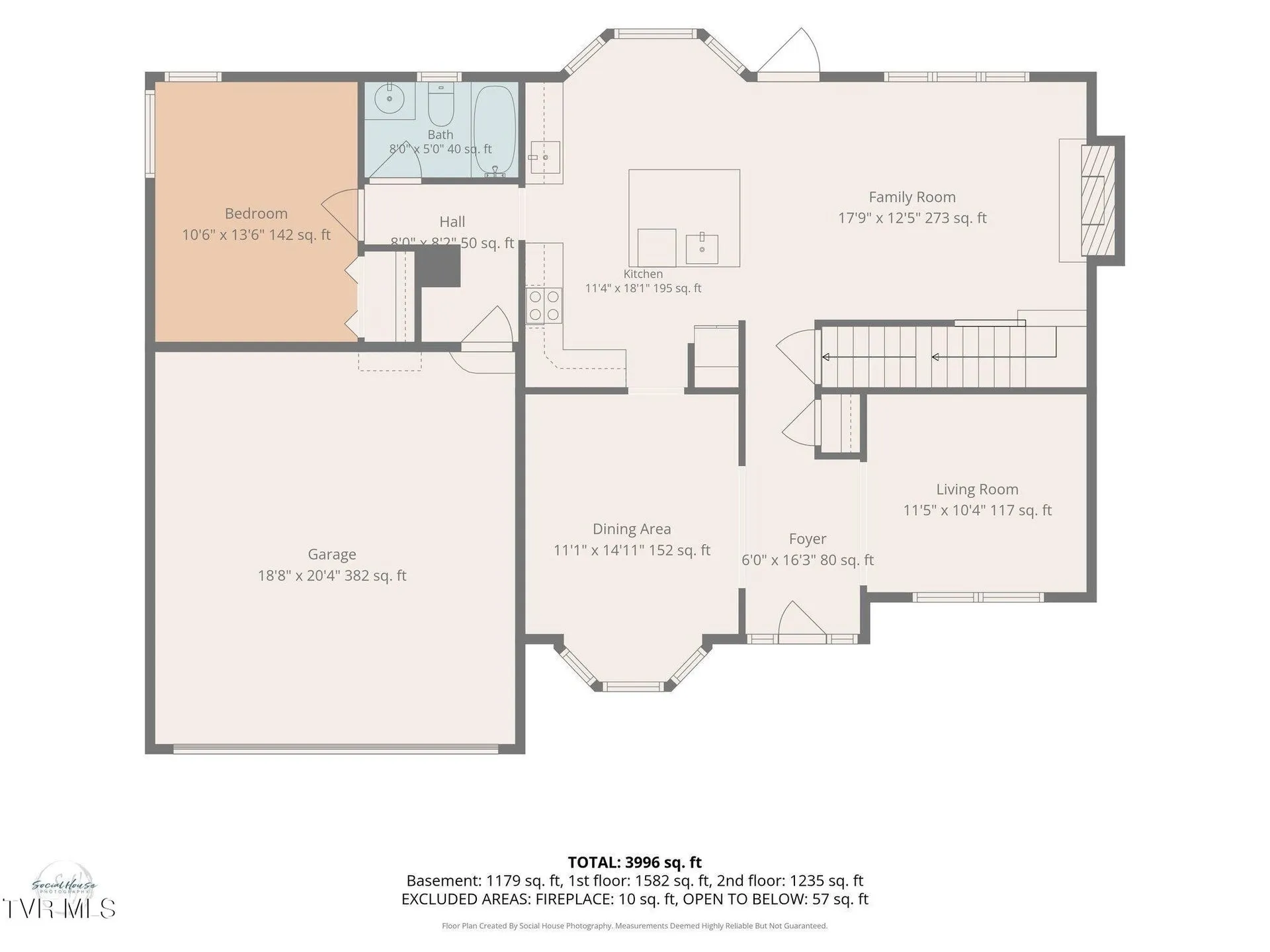 The floor plan of the upper level
