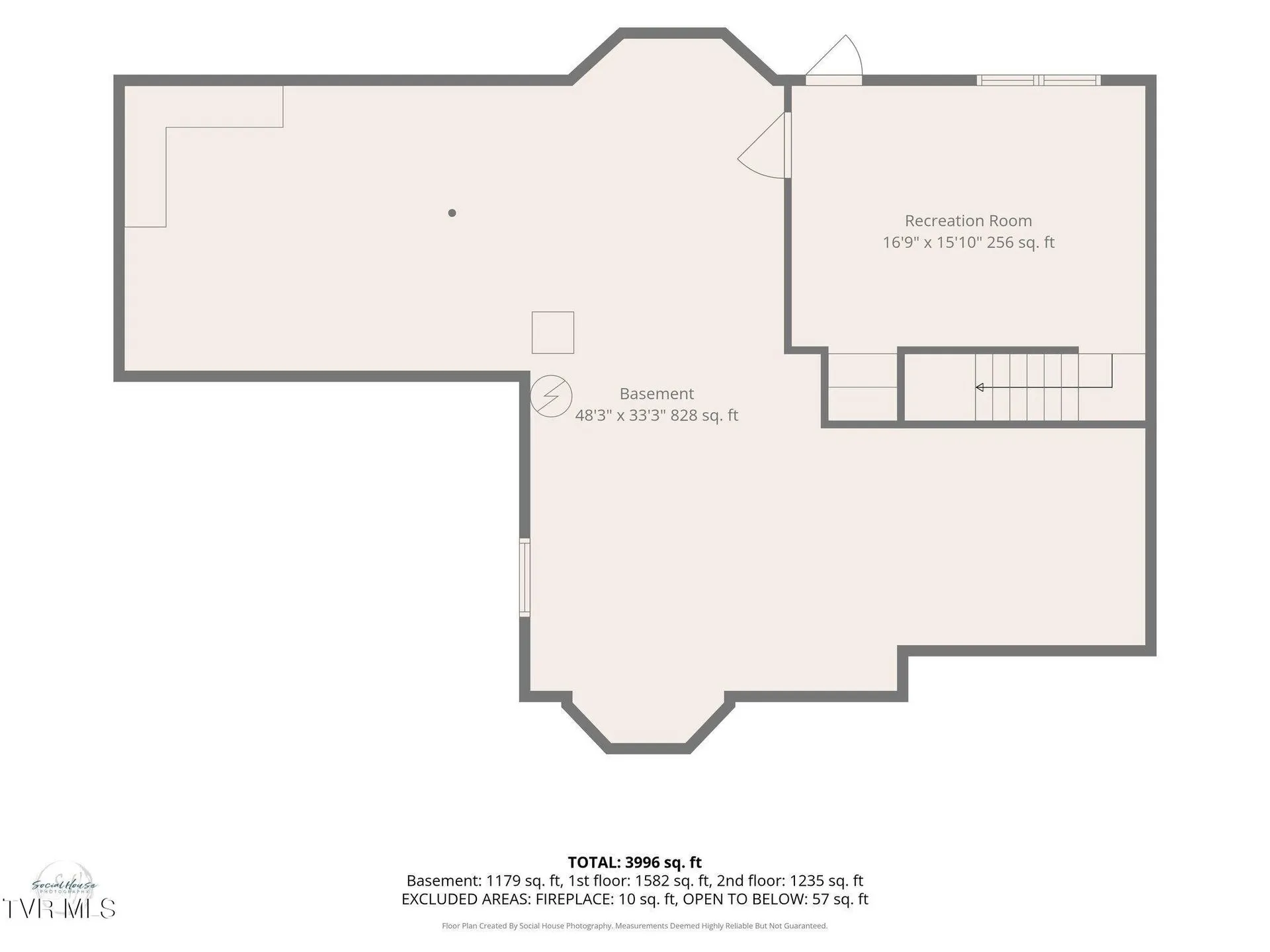 The floor plan of the basement level