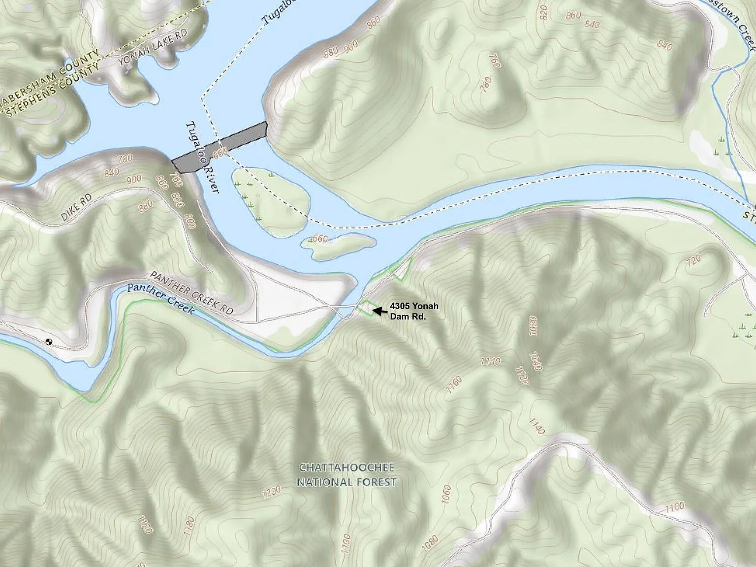 A nautical chart of Lake Yonah and Lake Hartwell showing the boat ramp locations near the property