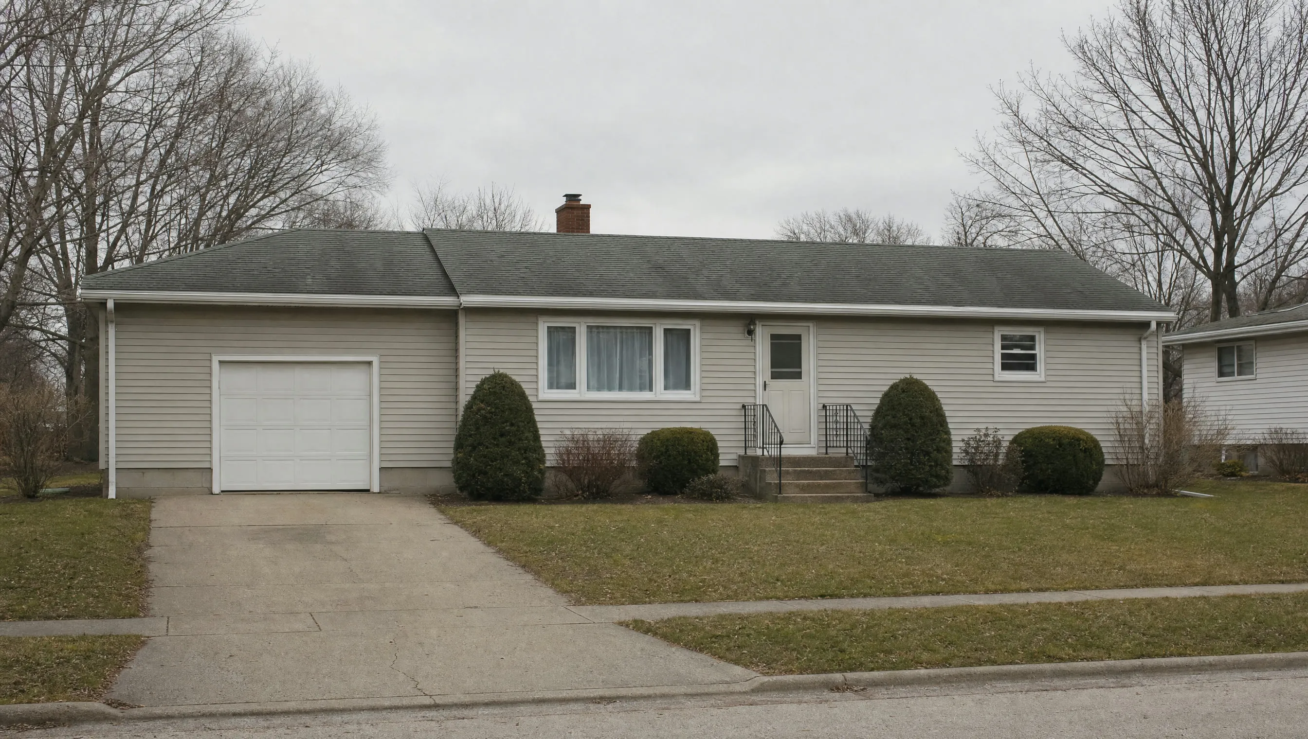 An ordinary suburban house exterior on an overcast afternoon