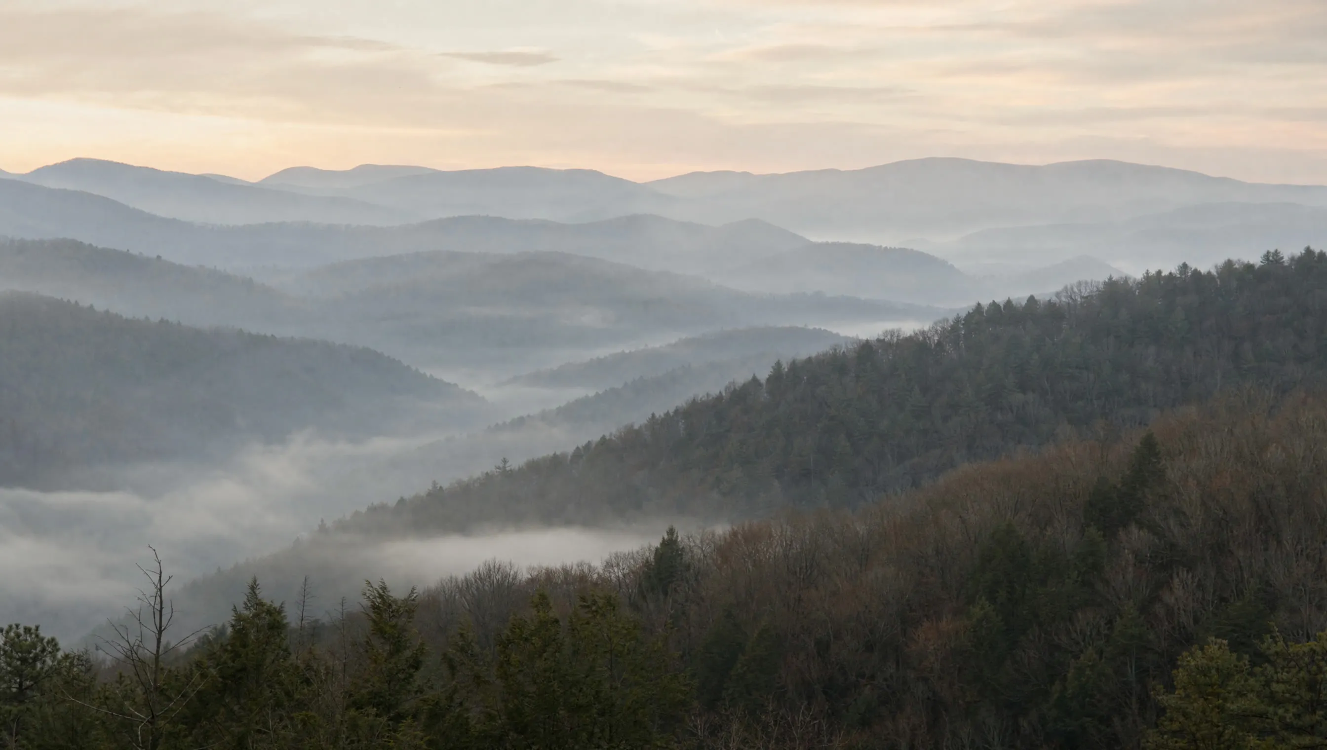 Layered Appalachian ridgelines under morning haze