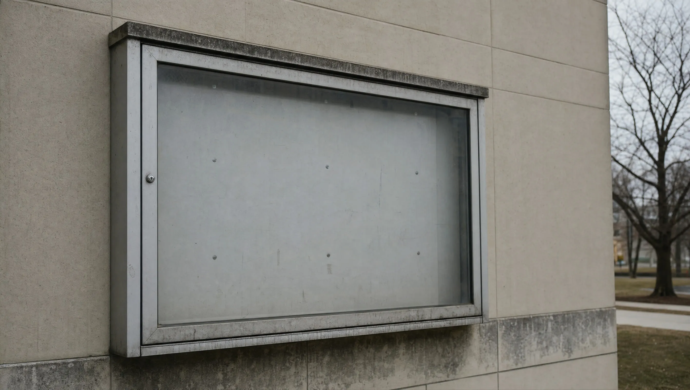 An empty public notice board on a civic building