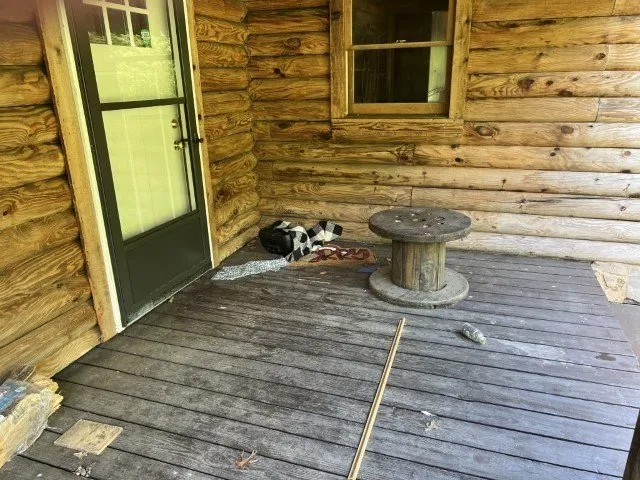 The porch with a cable-spool table