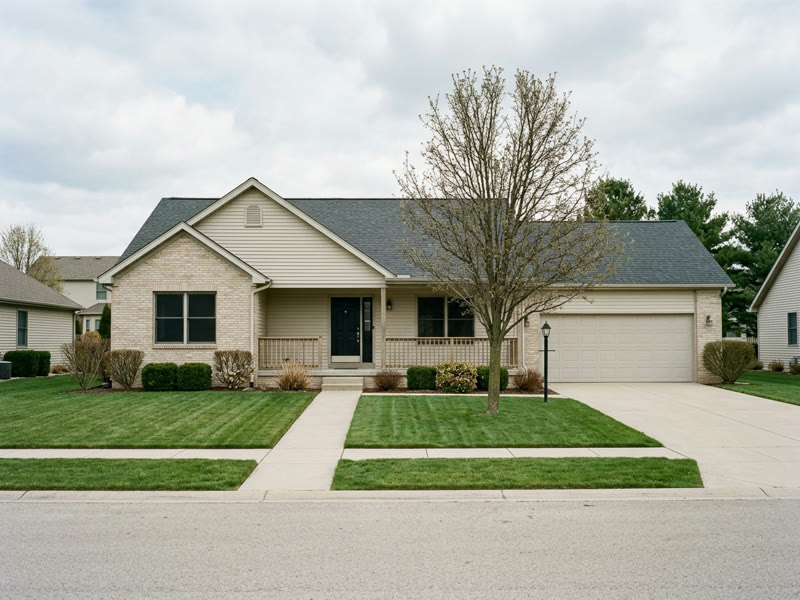 Empty, clean suburban house exterior