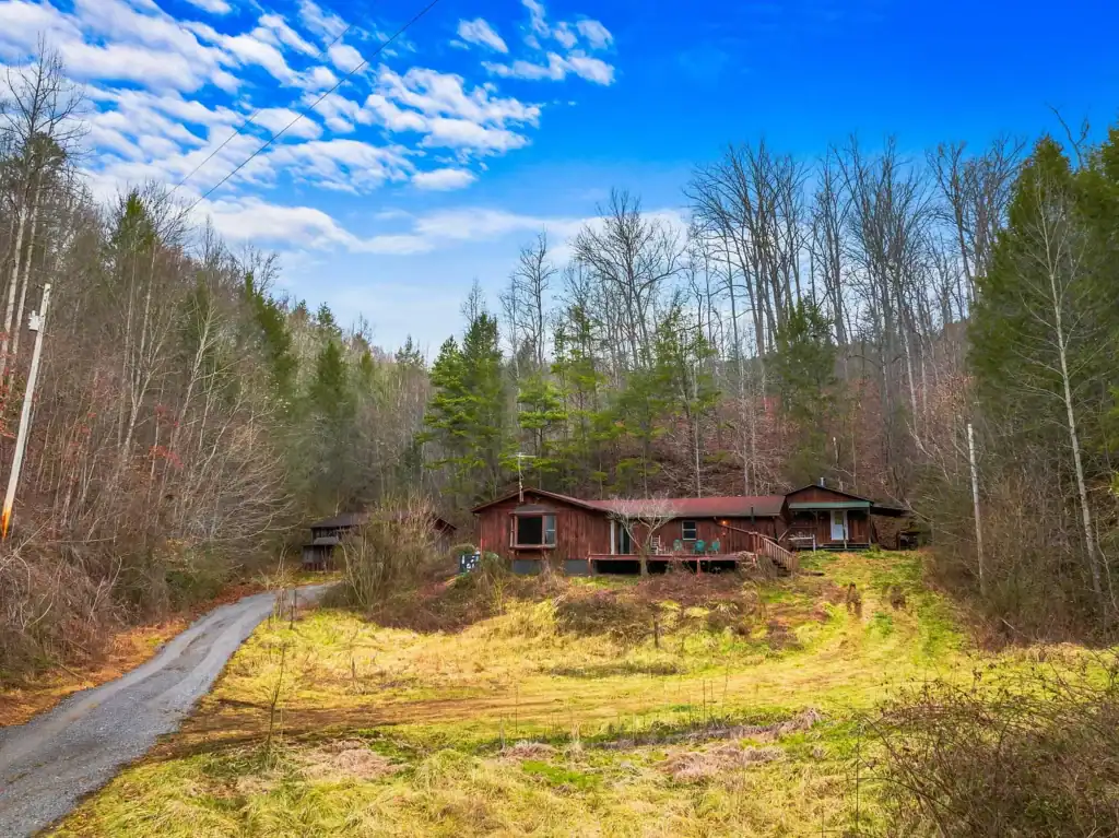Log Cabin for Sale in Cosby Tennessee on 50 Acres with Pond, Cabins, and Mountain Views 3099 Mica Way, Cosby, TN 37722 Scottie Hooper realtor Cosby Tennessee