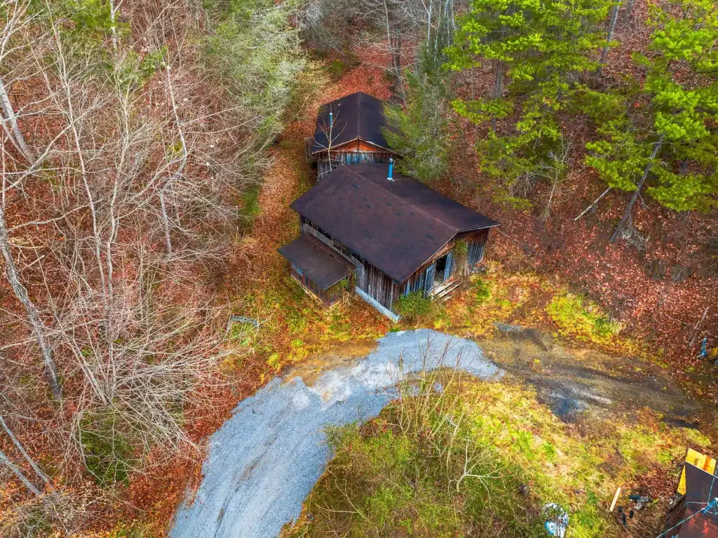 Log Cabin for Sale in Cosby Tennessee on 50 Acres with Pond, Cabins, and Mountain Views 3099 Mica Way, Cosby, TN 37722 Scottie Hooper realtor Cosby Tennessee