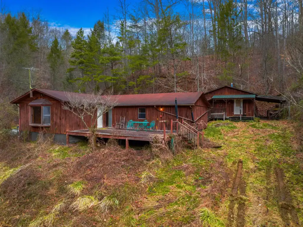 Log Cabin for Sale in Cosby Tennessee on 50 Acres with Pond, Cabins, and Mountain Views 3099 Mica Way, Cosby, TN 37722 Scottie Hooper realtor Cosby Tennessee