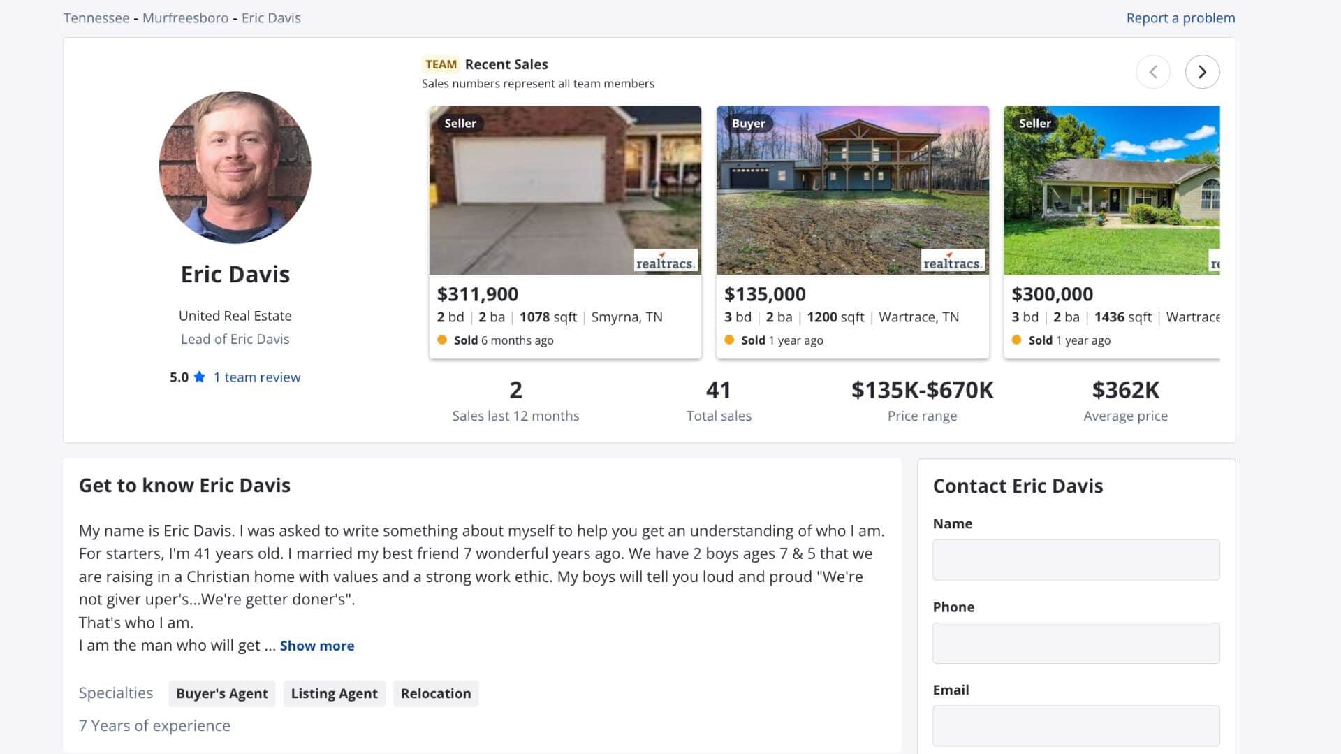 Eric Davis Realtor in Tennessee