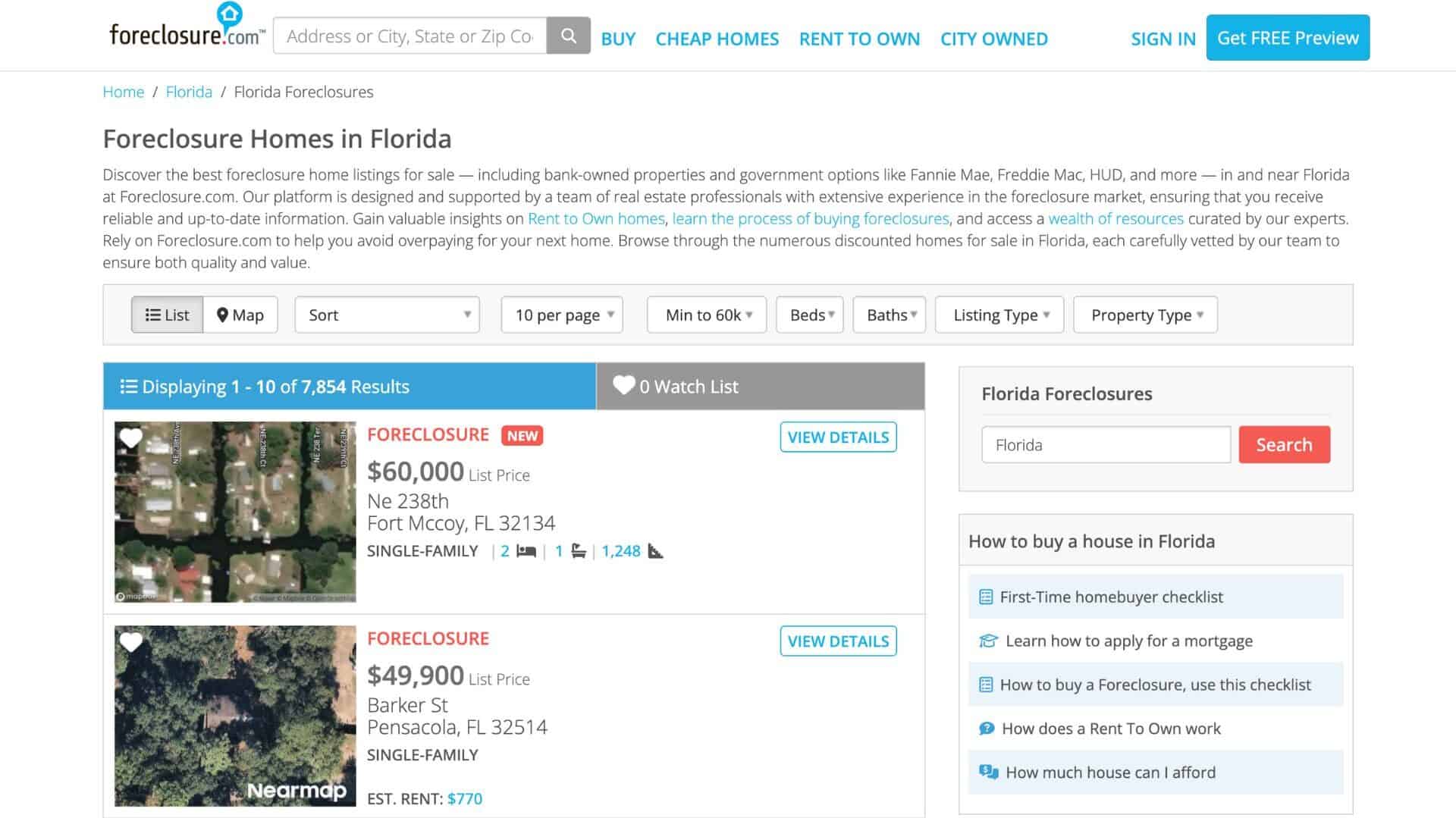 Where to Find Foreclosures Near me Section Screenshot of Foreclosure.com search page